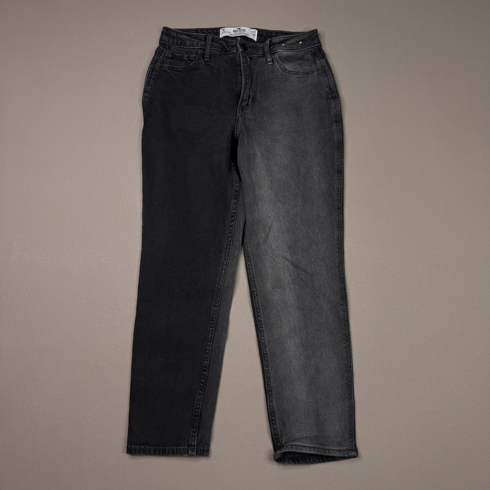 Hollister Curvy High-Rise Mom Jeans Two-Tone Split Black Grey 1S W25 L25